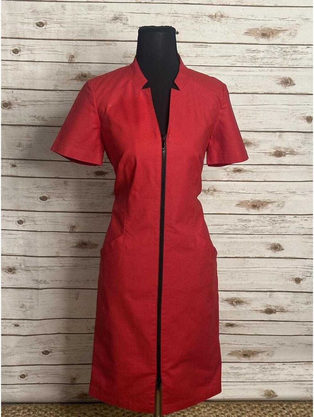Lafayette 148 Larissa office siren red short sleeve full zip sheath dress Size 2